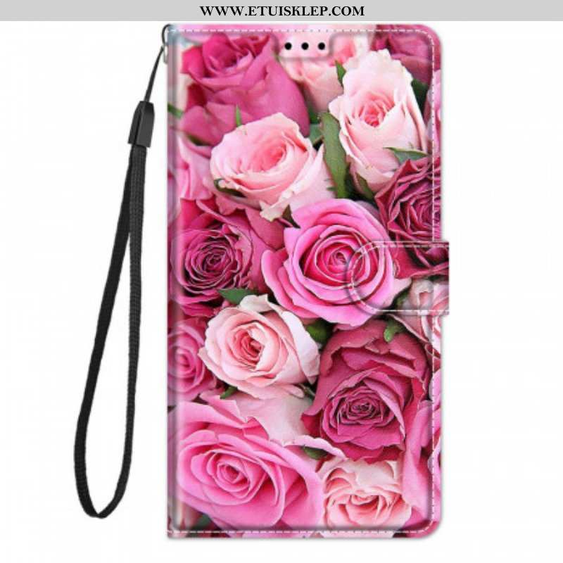 Etui Folio do Xiaomi Redmi Note 10 Pro z Łańcuch Paskowe Róże